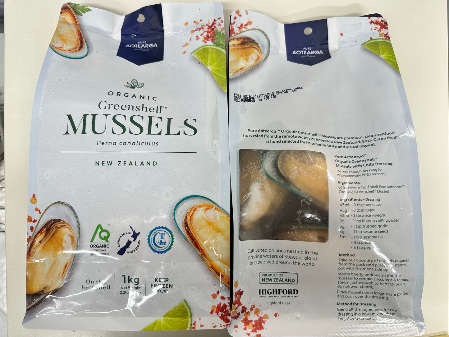 New Zealand Organic Greenshell Mussels size XL